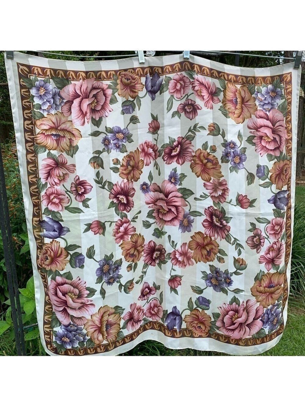 Vintage Large Square Floral Scarf Wrap Pareo Bohemian